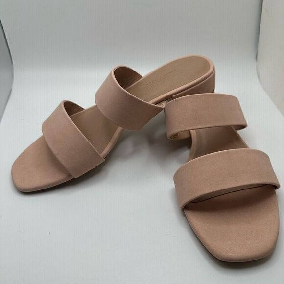 CUSHIONAIRE Women's two band low block heel slide sandal +Memory Foam 7.5 BLUSH - Picture 7 of 7